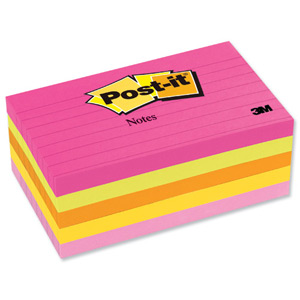 Post-it Neon Notes Lined Pad of 100 Sheets 76x127mm Assorted Ref 655-5AN [Pack 5]