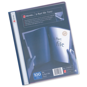 Rexel Tranz File 5-Part Polypropylene with Colour-coded Indexed Sections A4 Translucent Ref 2100593 Ident: 205B