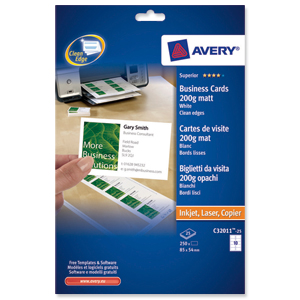 Avery Quick and Clean Business Cards Laser 200gsm 10 per Sheet White Ref C32011-25UK [250 Cards] Ident: 19A