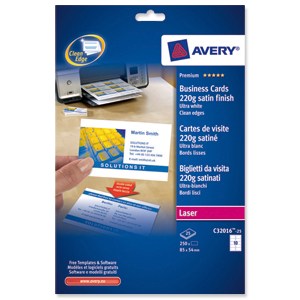 Avery Quick and Clean Business Cards Laser 220gsm 10 per Sheet Satin Colour Ref C32016-25 [250 Cards]