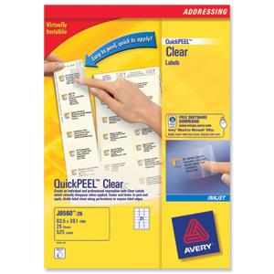 Avery Mini Labels Inkjet 65 per Sheet 38.1x21.2mm Clear Ref J8551-25 [1625 Labels] Ident: 134A