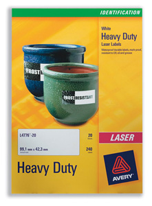 Avery Heavy Duty Labels Laser 1 per Sheet 210x297mm White Ref L4775-20 [20 Labels] Ident: 141B