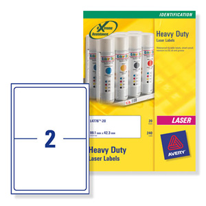 Avery Heavy Duty Labels Laser 2 per Sheet 199.6x143.5mm White Ref L7068-20 [40 Labels] Ident: 141B