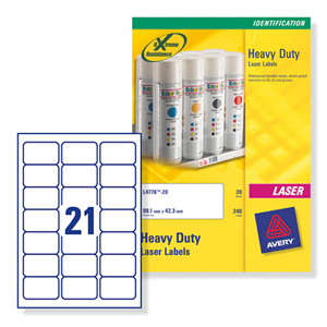 Avery Heavy Duty Labels Laser 21 per Sheet 63.5x38.1mm White Ref L7060-20 [420 Labels] Ident: 141B