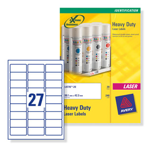 Avery Heavy Duty Labels Laser 27 per Sheet 63.5x29.6mm Silver Ref L6011-20 [540 Labels] Ident: 141B