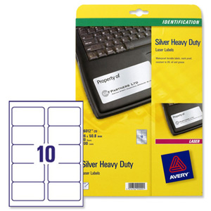 Avery Heavy Duty Labels Laser 10 per Sheet 96x50.8mm Silver Ref L6012-20 [200 Labels] Ident: 141B