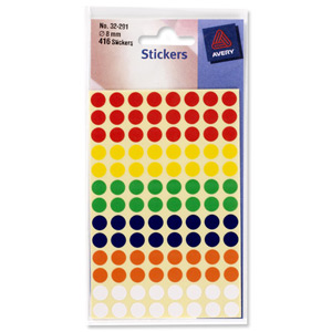 Avery Packet of Labels Diam.8mm Assorted Ref 32-291 [416 Labels] Ident: 138A