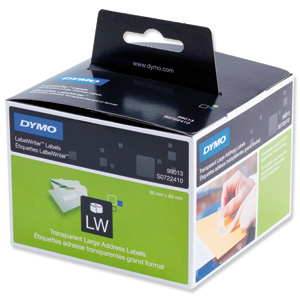 Dymo LabelWriter Labels Large Address Plastic 36x89mm Clear Ref 99013 S0722410 [Pack 260] Ident: 721F