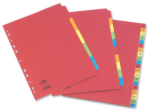 Concord Bright Subject Dividers Europunched 10-Part Extra Wide A4 Assorted Ref 52299 Ident: 245B