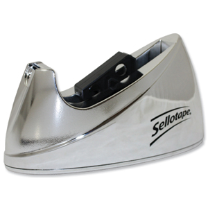 Sellotape Tape Dispenser Large Desktop Non-slip Roll Capacity 25mm Width 66m Length Chrome Ref 4640