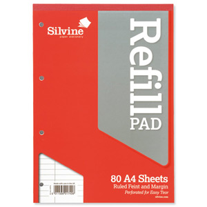 Silvine Refill Pad Headbound Perforated Punched Feint Ruled Margin 160pp 75gsm A4 Ref A4RPFM [Pack 6]