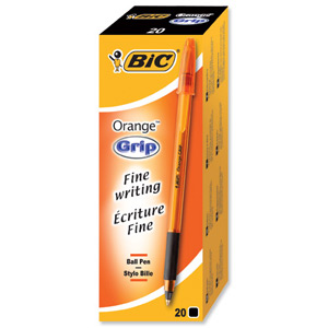 Bic Orange Grip Ball Pen Translucent Barrel 0.8mm Tip 0.2mm Line Black Ref 811925 [Pack 20] Ident: 82A