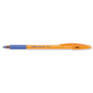 Bic Orange Grip Ball Pen Translucent Barrel 0.8mm Tip 0.2mm Line Blue Ref 811926 [Pack 20]