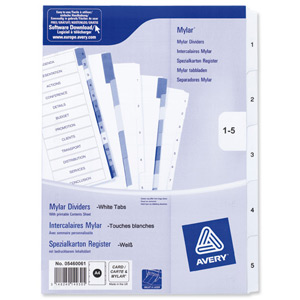 Avery Index Multipunched 1-5 A4 White Ref 05460061