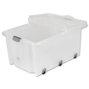 Strata Storemaster Supa Crate Folding Lid 6 Wheels 75 Litres 705x470x330mm Clear Ref HW359CLR [Pack 5] Ident: 179A
