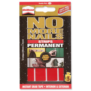 Unibond No More Nails Strip Ultra-strong Capacity 2.75kg Permanent Translucent Ref 781740 [Pack 12]