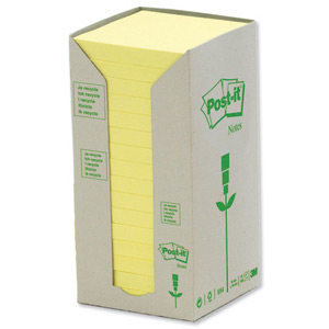 Post-it Note Recycled Tower Pack 76x76mm Pastel Yellow Ref 654-1T [Pack 16]