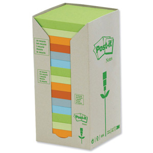 Post-it Notes Pad Recycled Tower Pack 76x76mm Pastel Rainbow Ref 654-1RPT [Pack 16] Ident: 61A