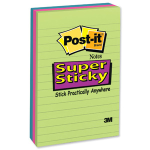 Post-it Super Sticky Removable Notes Pad 90 Sheets 102x152mm Ultra Assorted Ref 660-3SSUC [Pack 3] Ident: 60A