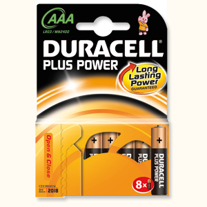 Duracell Plus Power Battery Alkaline AAA Size 1.5V Ref 81275266 [Pack 8] Ident: 648A