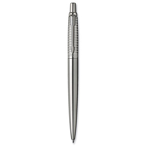 Parker Premium Jotter Ball Pen Chiselled Stainless Steel Chrome-colour Trim and Blue Ink Ref S0908840 Ident: 86B