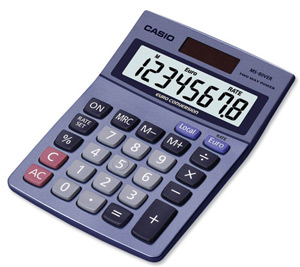 Casio Calculator Euro Desktop Battery Solar-power 8 Digit 3 Key Memory 103x137x31mm Ref MS80TV Ident: 663E