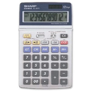 Sharp Calculator Tax Euro Desktop Tax Battery/Solar-power 12 Digit 108x175x22mm Ref EL337C Ident: 662E