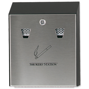 RCP Smokers Station Ash Bin Steel Wall-mounted Lockable Capacity 300 Butts W254xD76xH318mm Ref FGR1012EBK