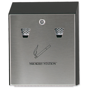 RCP Smokers Station Ash Bin Steel Wall-mounted Lockable Capacity 300 Butts W254xD76xH318mm Ref FGR1012EBK Ident: 516A