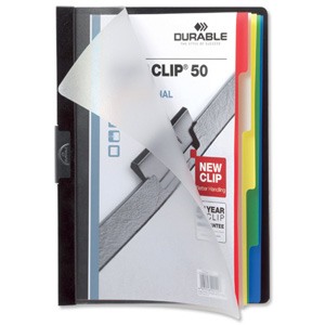 Durable Duraclip 50 Index Folder with 5-Part Divider for 50 Sheets A4 Black Ref 2234/01 [Pack 25] Ident: 201D