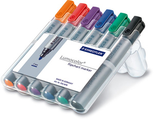 Staedtler Lumocolor Flipchart Markers Water-based Dry-safe Bullet Tip 2mm Assorted Ref 356 WP6 [Pack 6] Ident: 98D