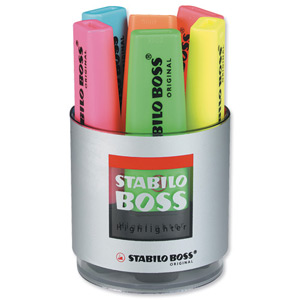 Stabilo Boss Desk Set of Six Highlighters in Pot Assorted Ref 7006 Ident: 99F