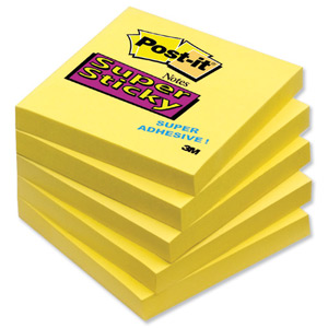 Post-it Super Sticky Removable Notes Pad 90 Sheets 76x76mm Yellow Ref 654S [Pack 12] Ident: 60C
