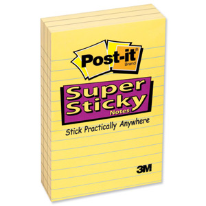 Post-it Super Sticky Removable Notes Ruled Pad 90 Sheets 102x152mm Yellow Ref 660S [Pack 6] Ident: 60C