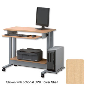 Trexus Workstation Height-adjustable Mobile with Keyboard and Printer Shelves W850xD450xH770-1020mm Maple
