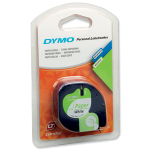 Dymo LetraTag Tape Paper 12mmx4m Pearl White Ref 91200 S0721510 Ident: 724B