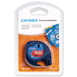 Dymo LetraTag Tape Plastic 12mmx4m Cosmic Red Ref 91203 S0721630 Ident: 724B
