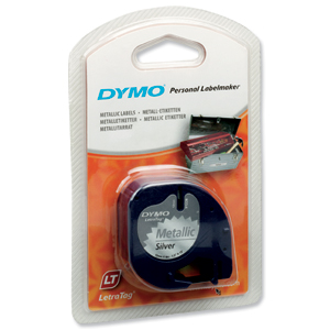Dymo LetraTag Tape Metallic 12mmx4m Metallic Silver Ref 91208 S0721730 Ident: 724B