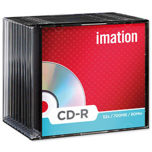 Imation CD-R Recordable Disk Slim Cased Write-once 52x Speed 80Min 700MB Ref i18645 [Pack 10]