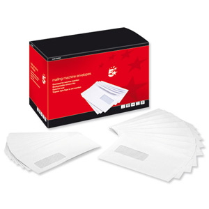 5 Star Mail Machine Envelopes Window Gummed 90gsm 238x162mm C5 White [Pack 500] Ident: 125E