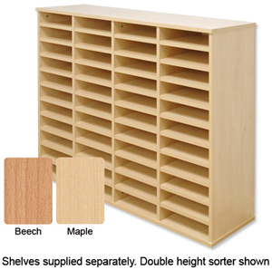 Tercel Post Room Sorter Hutch Multi-use Single Height 4 Bay Can Fit 24 Shelves W1280xD360xH638mm Maple Ident: 457C