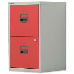 Trexus by Bisley SoHo Filing Cabinet Steel Lockable 2-Drawer A4 W413xD400xH672mm Grey and Red Ident: 463A