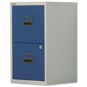 Trexus by Bisley SoHo Filing Cabinet Steel Lockable 2-Drawer A4 W413xD400xH672mm Grey and Blue Ident: 463A