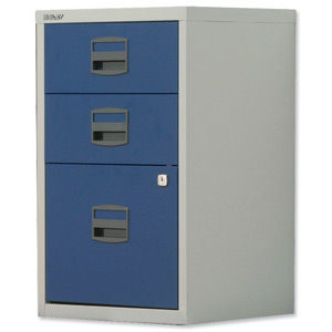 Trexus by Bisley SoHo Filing Cabinet Steel Lockable 3-Drawer A4 W413xD400xH672mm Grey and Blue Ident: 463A