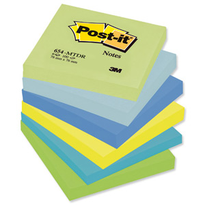 Post-it Colour Notes Pad of 100 Sheets 76x76mm Dreamy Palette Rainbow Colours Ref 654MT [Pack 6]