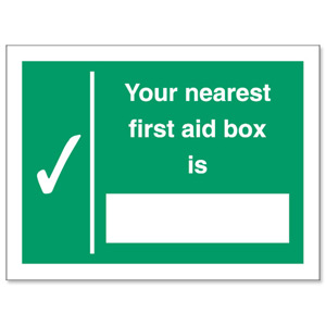 Stewart Superior Your Nearest First-Aid Box Is Self Adhesive Sign Ref SP075PVC Ident: 548C