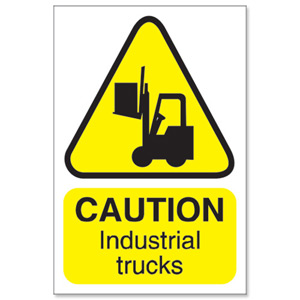 Stewart Superior Caution Industrial Trucks Sign for Outdoor Use Foamboard Ref FB032