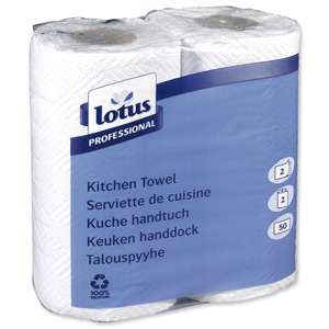Lotus Kitchen Towels Recycled 2-ply 220x229mm Sheets 56 per Roll White Ref 2938000 Ident: 604B