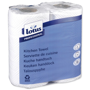 Lotus Kitchen Towels Recycled 2-ply 220x229mm Sheets 56 per Roll White Ref 2938000