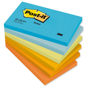 Post-it Colour Notes Pad of 100 Sheets 76x127mm Balanced Palette Rainbow Colours Ref 655ML [Pack 6] Ident: 63C